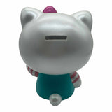 Hello Kitty Turquoise/Pink Stripe Overall Figural PVC Coin Piggy Bank