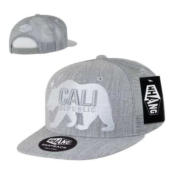 Embroidered Adjustable Snapback Hat/Cap Cali Bear Grey Trucker Logo WHANG