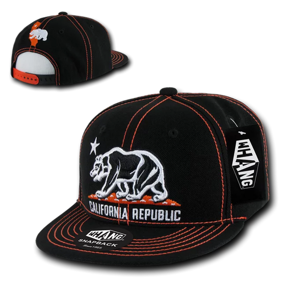 California Republic Bear Cotra-Stitch Snapback Cap Hat