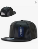Faux Leather Flat Cap Hat Black Snapback One Size