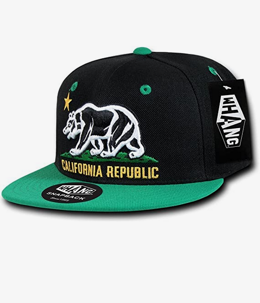 California Republic Cali Bear Black/Kelly Snapback Hat Cap by Whang