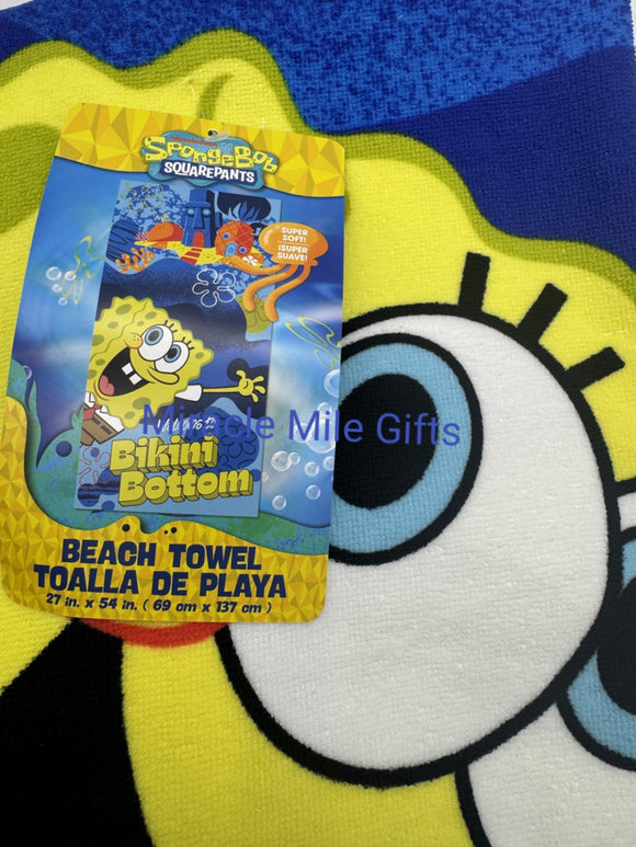 Spongebob Squarepants Bikini Bottom  Beach Bath Pool Towel 27 in x 54 in for Kids and Adult
