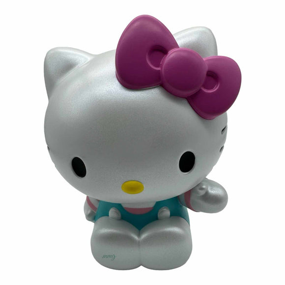 Hello Kitty Turquoise/Pink Stripe Overall Figural PVC Coin Piggy Bank