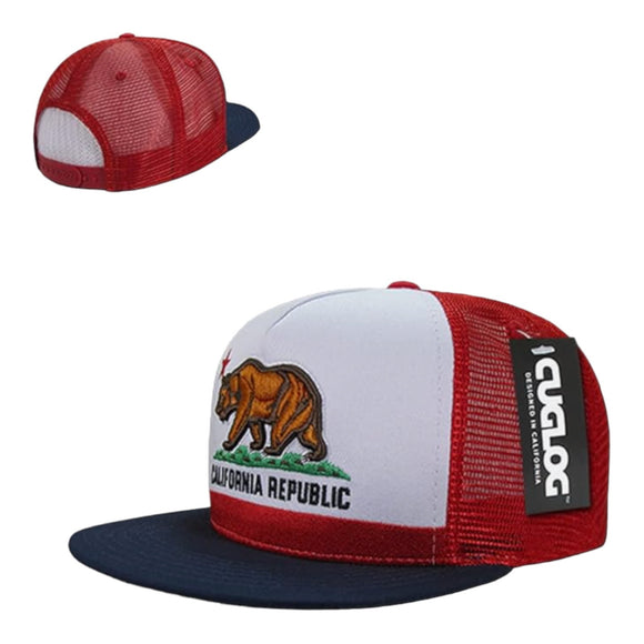 Embroidered Adjustable Snapback Hat/Cap Cali Bear Red White Navy Trucker Logo Cuglog