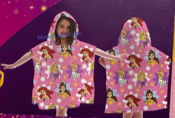 Princess Ariel Belle Cinderella Floral Royal Girls Hooded Poncho Towel for Bath Beach Pool by Disney