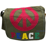 Peace Sign Retro Messenger Shoulder Crossbody Bag Olive