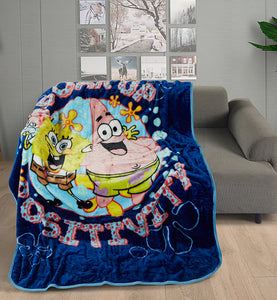 Spongebob Squarepants With Patrick Positivity Twin/Full Raschel Blanket 55" x 75 "