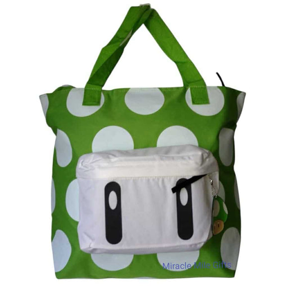 Mushroom Polka Dot White Green Big Tote Bag