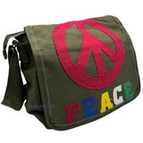 Peace Sign Retro Messenger Shoulder Crossbody Bag Olive