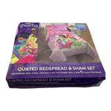 Disney Princess Twin Quilted Bedspread Comforter & 1PC Sham - 2 PC Set-Ariel Aurora Jasmine Mulan Tiana