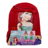 Little Mermaid Ariel Silk Touch Flannel Plush Poncho Hooded Throw 23.6"x47.2" for Kids by Disney