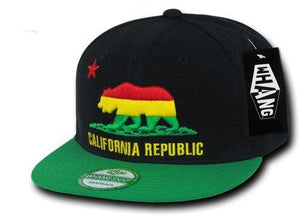 Whang California Bear Flag Republic Flat Bill Snapback Hat 03224 Black/Green - Miracle Mile Gifts