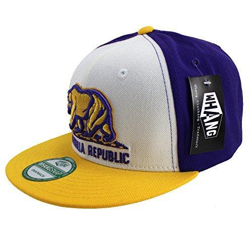 Whang California Republic Snapback Flat Bill Baseball Cap Hat Yellow White Purple - Miracle Mile Gifts
