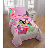 Disney Princess Twin Quilted Bedspread Comforter & 1PC Sham - 2 PC Set-Ariel Aurora Jasmine Mulan Tiana