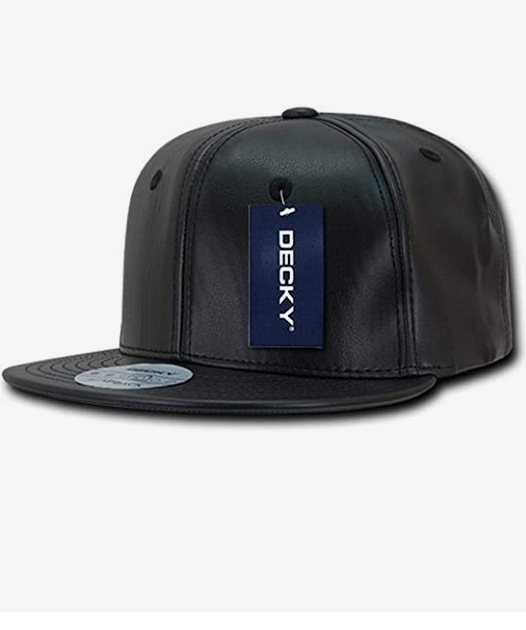 Faux Leather Flat Cap Hat Black Snapback One Size