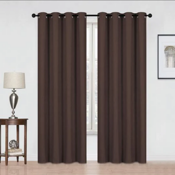 Window Curtain Blackout 2 Piece Brown Faux Linen