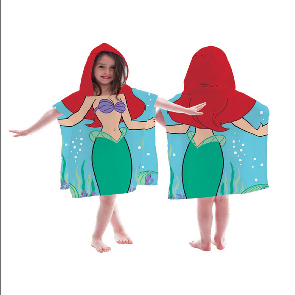 Little Mermaid Ariel Silk Touch Flannel Plush Poncho Hooded Throw 23.6