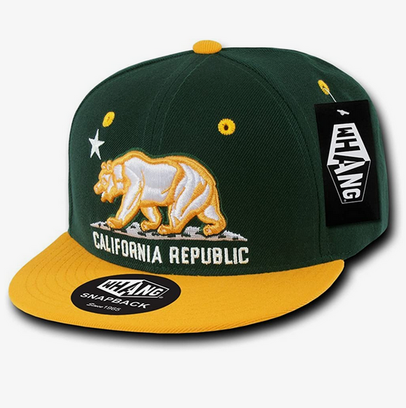 California Republic Cali Bear Heather Green Gold Snapback Hat Cap by Whang